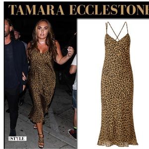 Michelle Mason Draped Leopard Print Silk Chiffon Midi Dress, size 0